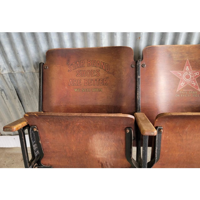 Brown Antique Folding Chairs With Star Brand Advertising Theater Type Style For Sale - Image 8 of 12