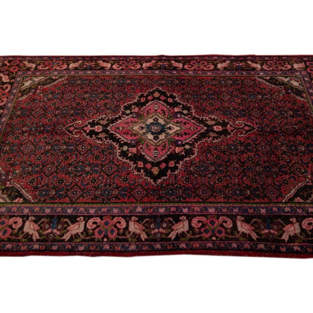Vintage Heriz Handmade Red Medallion Wool Rug For Sale In New York - Image 6 of 10