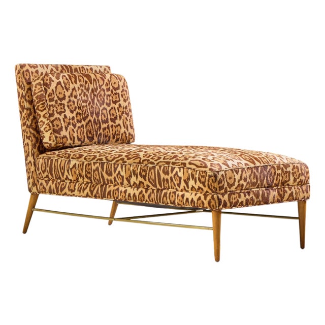 Paul McCobb for Calvin Mid Century Walnut and Brass Chaise Lounge For Sale