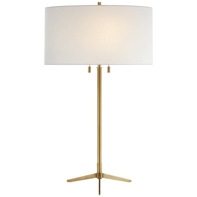 Modern Thomas O'Brien by Visual Comfort Signature Caron Table Lamp in Hand-Rubbed Antique Brass with Linen Shade For Sale - Image 3 of 3