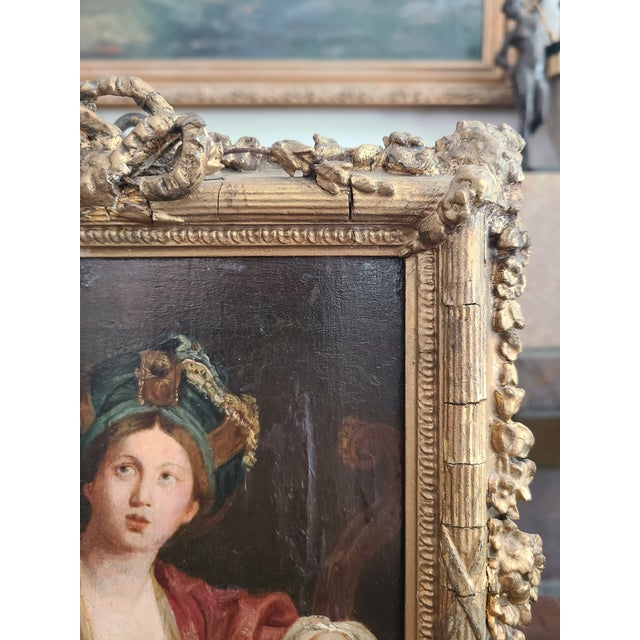 Red Small Antique Oil Painting Portrait of the Cumaean Sibyl After Domenichino For Sale - Image 8 of 15