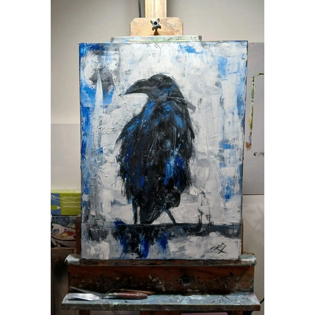 Title: Raven Medium: Oil and Cold Wax on Canvas Dimensions: 18 x 24 inches Technique: Palette knives for texture...