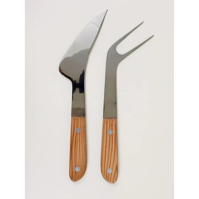Mid-Century Steel & Wood Carving Knife and Fork attributed to Amboss Austria, 1960s, Set of 2 For Sale - Image 6 of 9