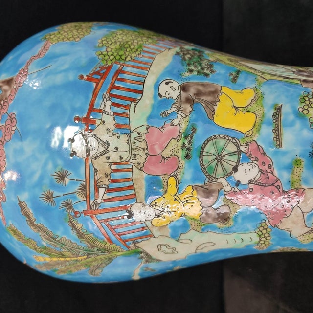 Chinese Ceramic Pot,Kangxi Marked Blue Ground FamilleVerte Porcelain Ginger Jar Hand Painted Playing Children Pattern For Sale - Image 9 of 12