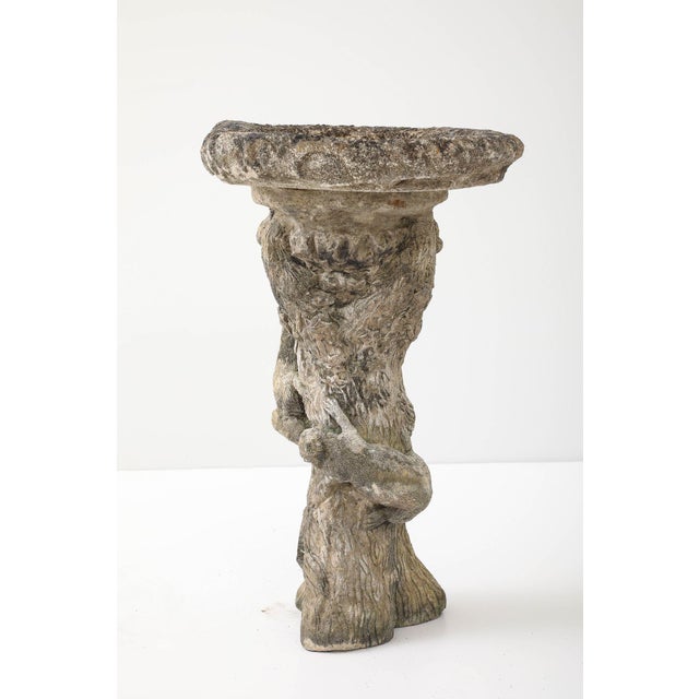 Gray Composite Stone Faux Bois Birdbath With Squirrels Garden Ornament, English 20th C. For Sale - Image 8 of 13