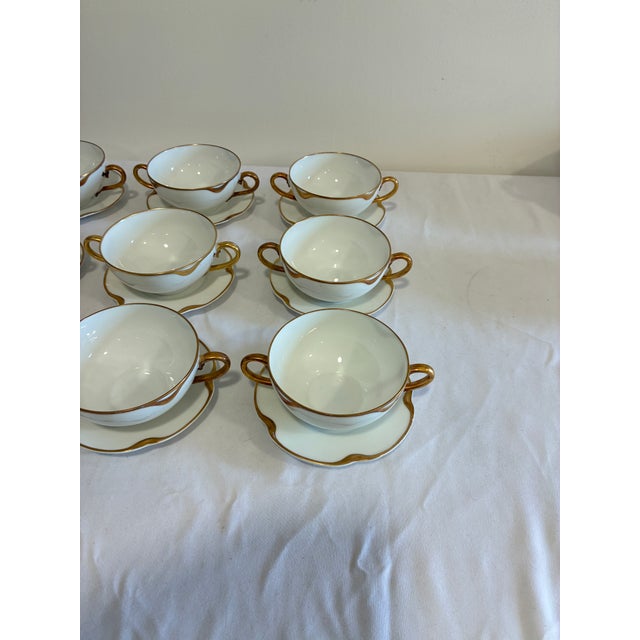 Haviland & Co. Antique Haviland & Co. Limoges Gold Rim Bouillon Cups and Saucers, Set of 9 - 18 PCS For Sale - Image 4 of 13