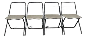Mid 20th Century Set of 4 Vintage Metal Folding Chairs Rustic Farmhouse Seating