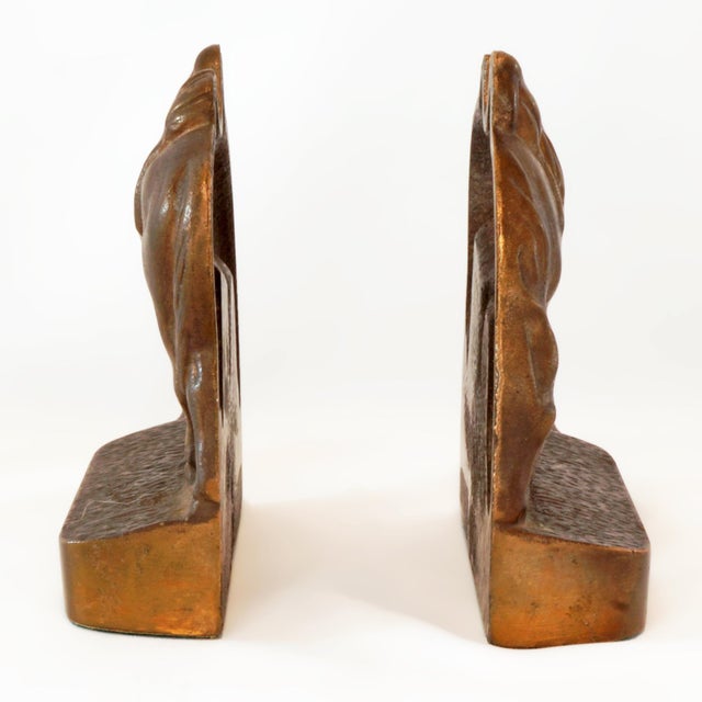 American Pair of Small Riderless Horse Bookends With Bronze Patina 1930's For Sale - Image 3 of 8