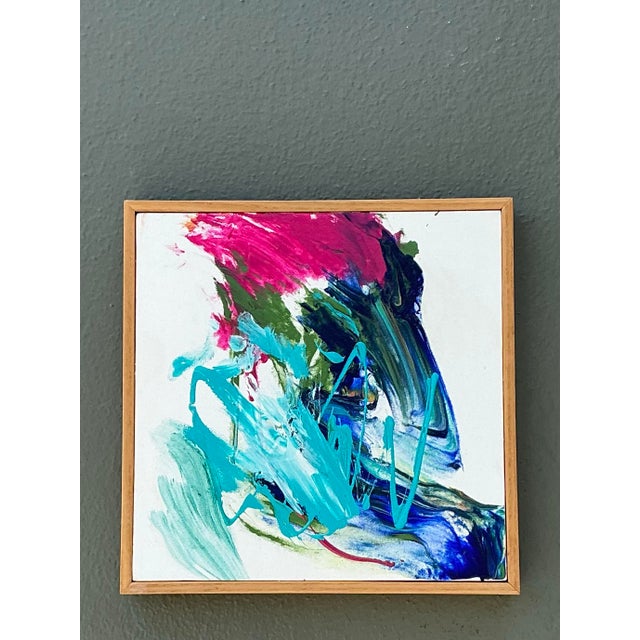 Mid-Century Modern Vintage Original Abstract Oil Painting on Canvas For Sale - Image 3 of 12