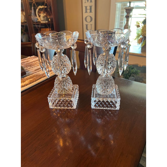 Art Nouveau 1960s Crystal Candle Holders- Set of 2 For Sale - Image 3 of 4
