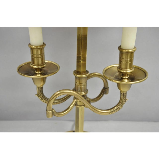 Vintage French Directoire Brass Scroll Arm Tole Metal Bouillotte Desk Table Lamp For Sale - Image 11 of 12