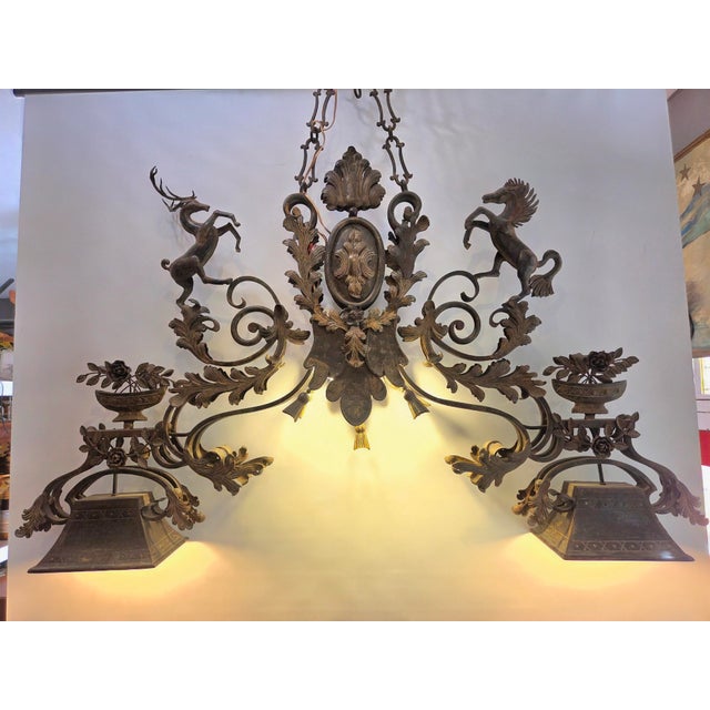 Coat of Arms Crest Wrought Iron Chandelier Light Fixture Hand Made Spanish Design Old World Castle For Sale - Image 12 of 14