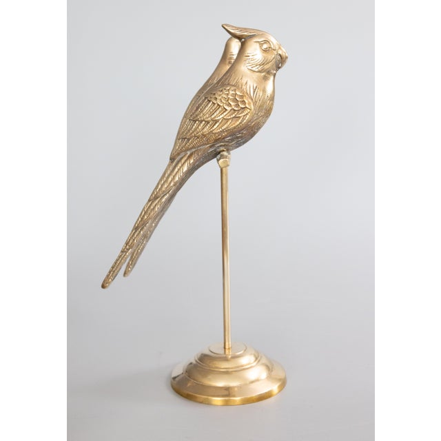 Metal Mid-Century Brass Parrots Lovebirds Perched on a Stand For Sale - Image 7 of 10