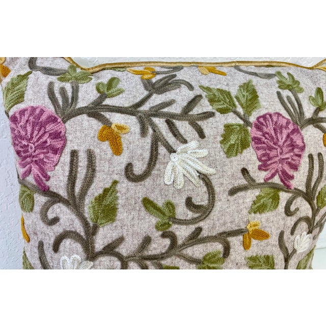 Textile Square Pillow With Purple and White Embroidered Floral Pattern, Made in U K For Sale - Image 7 of 10
