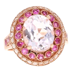 5.92 Carat Kunzite Pink Sapphire and Diamond Rose Gold Cocktail Ring Size 7