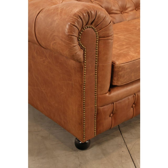 Chesterfield Style 8 Foot Distressed Brown Tufted Leather Sofa For Sale - Image 10 of 17