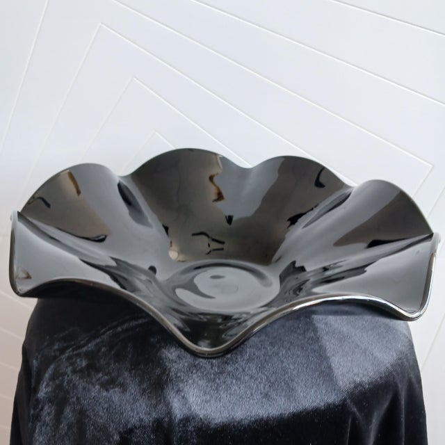 Smith Glasshouse Large 12.5” l.e. Smith Black Amethyst Glass Hand-Fluted Console Bowl For Sale - Image 4 of 6