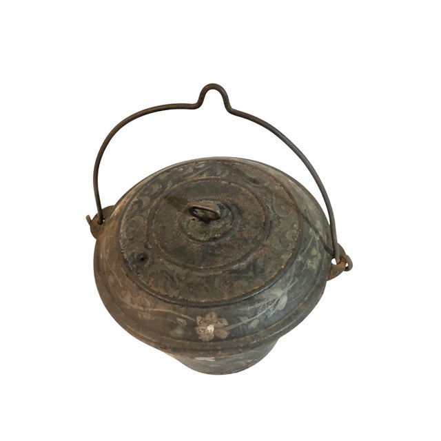 Folk Art Antique Cast Iron Cook Pot, Cauldron, Bucket, Old Paint For Sale - Image 3 of 10