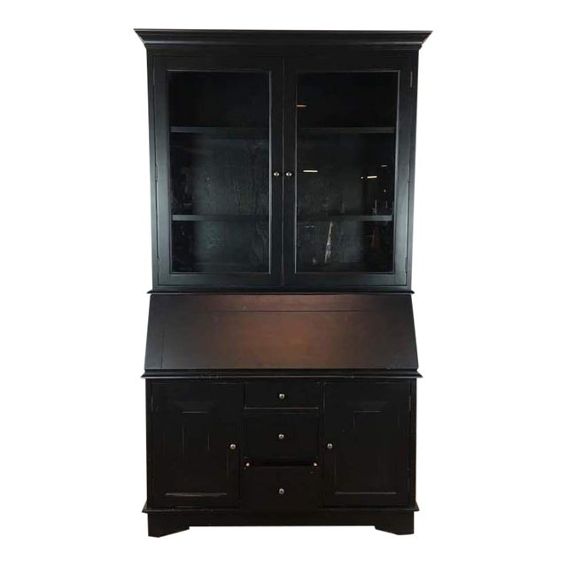 Contemporary Pottery Barn Black Wood Graham Desk Hutch Chairish