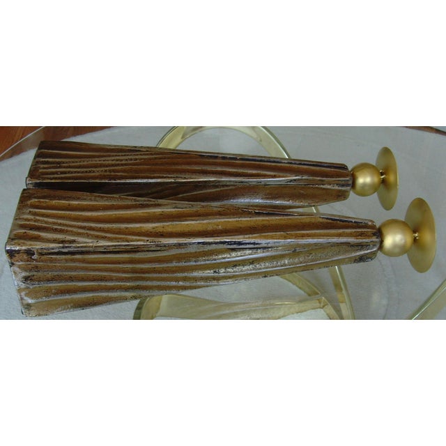 Tall Faux Wood Metallic Candle Holders - Set of 3 For Sale - Image 10 of 13