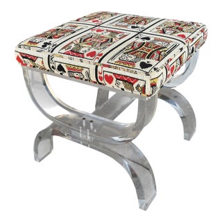 Mid-Century Modernist Curved Lucite Upholstered Stool For Sale