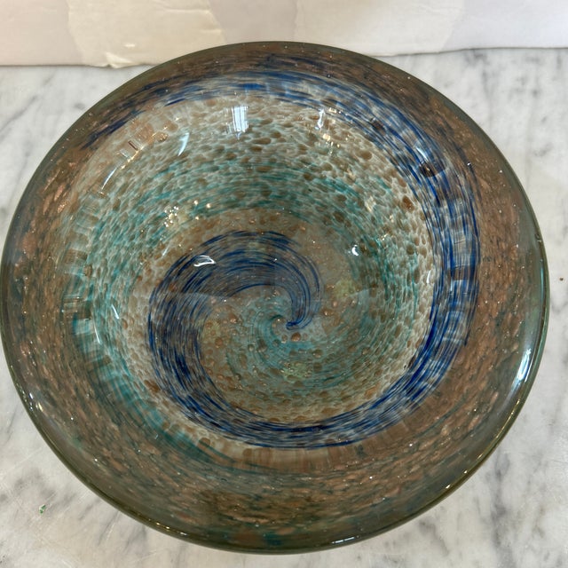 Murano Copper Infused Thick Hand Blown Murano Glass Catchall in Green and Blue For Sale - Image 4 of 10