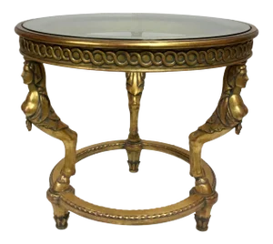 Empire Style Gold Leaf and Glass End Table