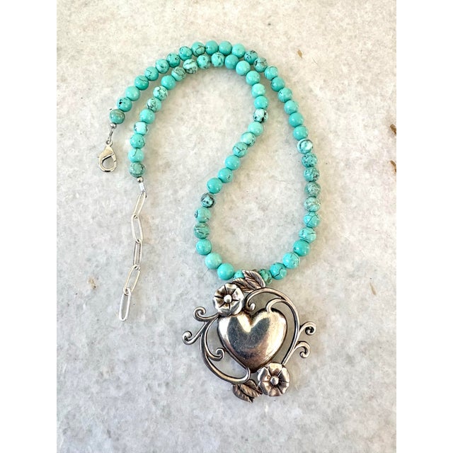 Contemporary Turquoise Necklace With Sterling Silver Pendant For Sale - Image 3 of 3
