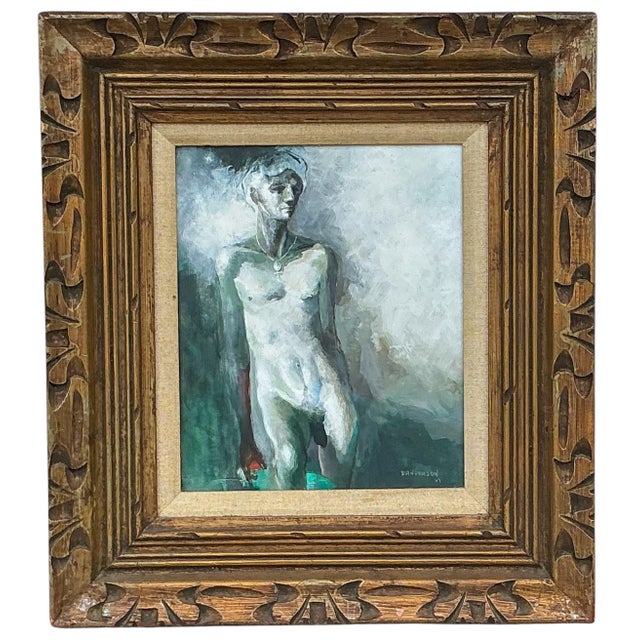 Mid 20th Century Mid-Century Male Nude Oil on Masonite Signed by Listed Artist David Anderson For Sale - Image 5 of 6