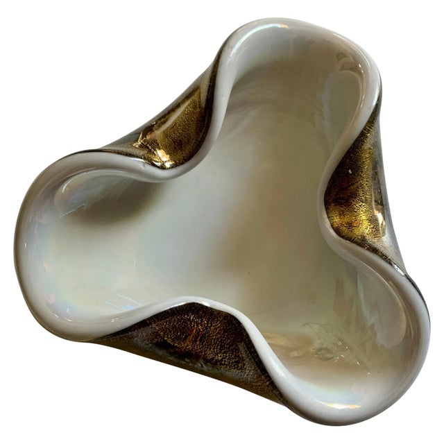 Glass Hand Blown Italian Murano Glass Bowl with Gold Flecks For Sale - Image 7 of 7
