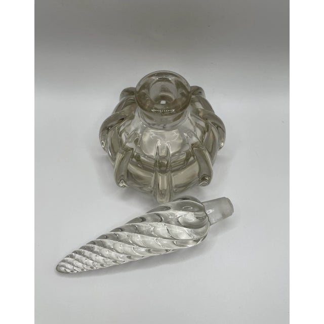 Mid-Century Modern Vintage Molded Tall Clear Glass Perfume Bottle With Swirl Stopper For Sale - Image 3 of 4