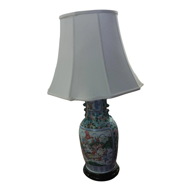 19th Century Antique Chinese Hand Painted Enameled Lamp For Sale