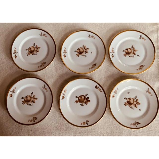 Royal Copenhagan Royal Copenhagen Brown Rose Hand-Painted Porcelain Plates Set of 6 - Gilt Borders For Sale - Image 4 of 12