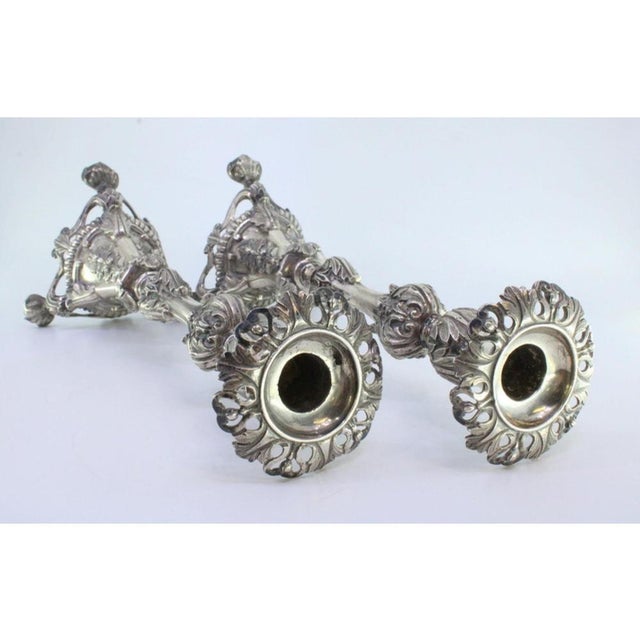 Tripod-Shaped Silver Candlesticks with Embossed Stems, Acanthus Leaves and Cut-Out Base with Feet For Sale - Image 5 of 8