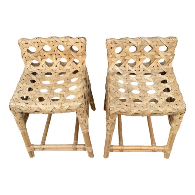 Arteriors Richmond Counter Stools - Pair, Woven Rattan, Designer Style, Priced to Sell For Sale