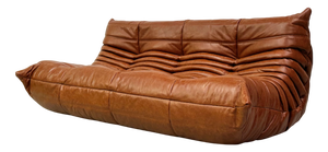 French Togo Three-Seater Sofa in Cognac Cow Leather by Michel Ducaroy for Ligne Roset
