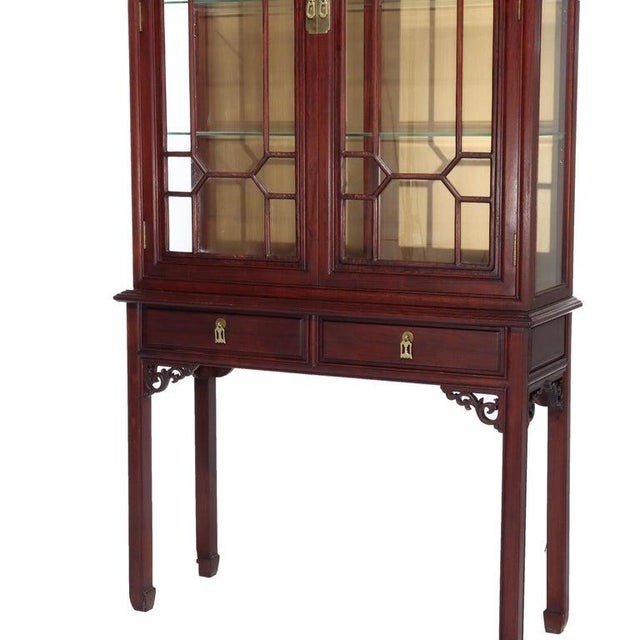 Brown Chinese Chippendale 2-Door 2-Drawer Hardwood Breakfront Cabinet C1930 For Sale - Image 8 of 13