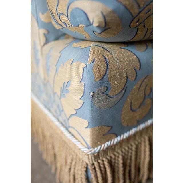 Vintage Damask Traditional Tufted Rolled-Arm Sofa With Fringe Skirt For Sale - Image 17 of 18