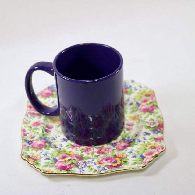 Vintage 1940s Royal Winton "Summertime" Square Chintz Dessert Plate For Sale - Image 9 of 11
