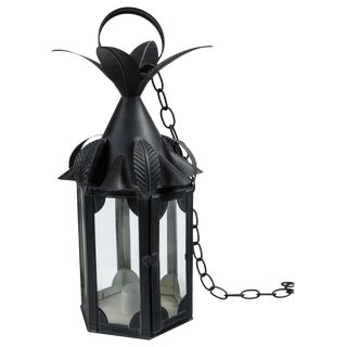 1970s Small Black Metal Lantern With Large Leaves For Sale