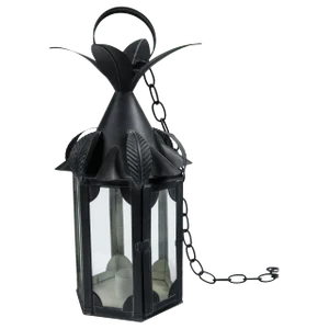 1970s Small Black Metal Lantern With Large Leaves