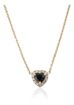 Modern 14k Yellow Gold Heart Blue Sapphire & Diamond Halo Pendant Necklace