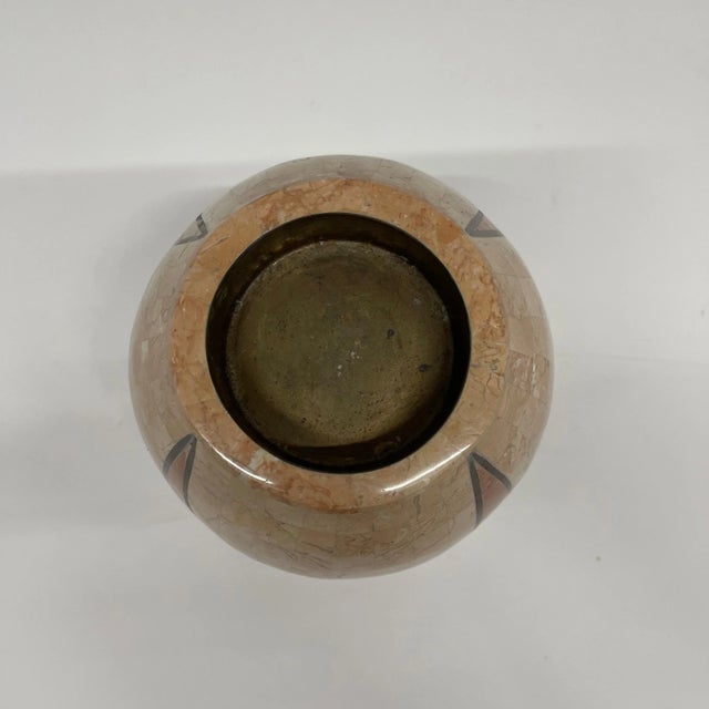 Late 20th Century Post-Modern Tessellated Marble and Travertine Egg Shaped Pillar Candle Holder For Sale - Image 5 of 8