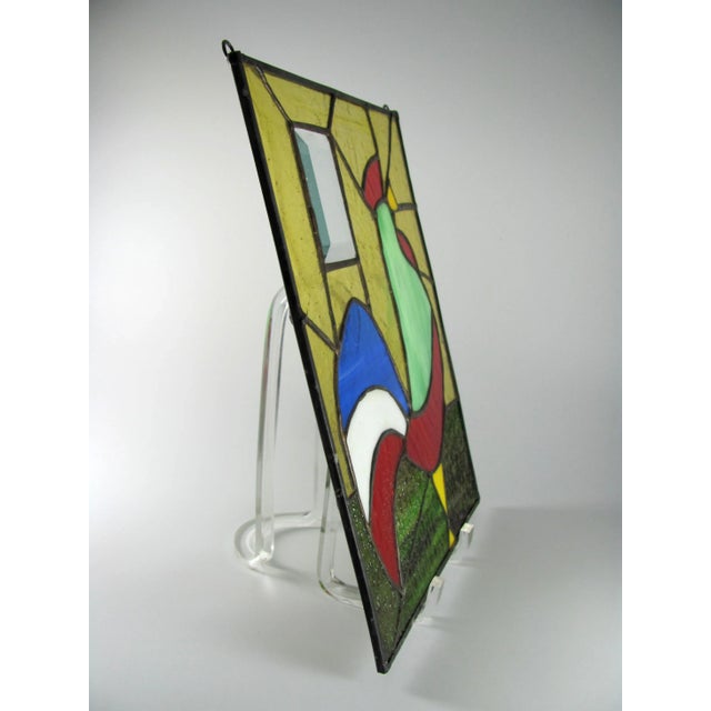 Mid 20th Century Stained Glass Good Morning Rooster Farm Farmhouse Chanticleer Chicken Cock Window Hanging Leaded For Sale - Image 5 of 10