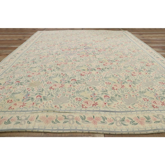 Textile Vintage Cottage Chain Stitch Floral Area Rug With French Provincial Style - 9'1 X 11'9 For Sale - Image 7 of 10