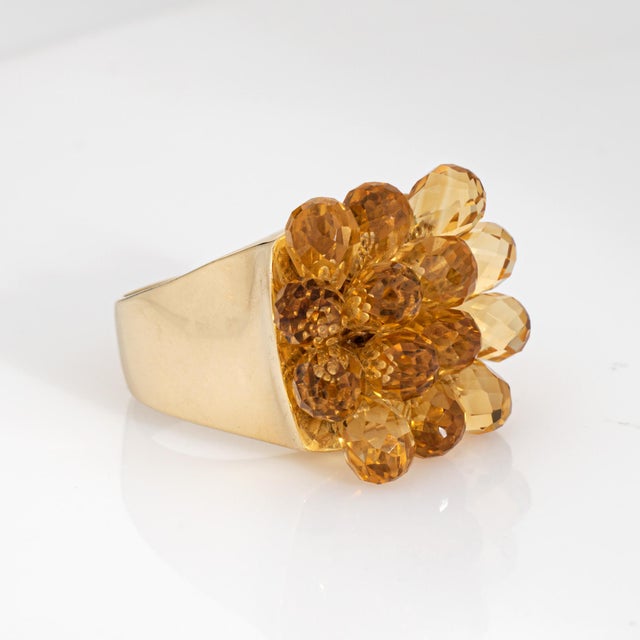 Articulated Briolette Citrine Ring 7 Estate 14k Gold Cocktail Flower Jewelry, Size 7 For Sale - Image 4 of 7