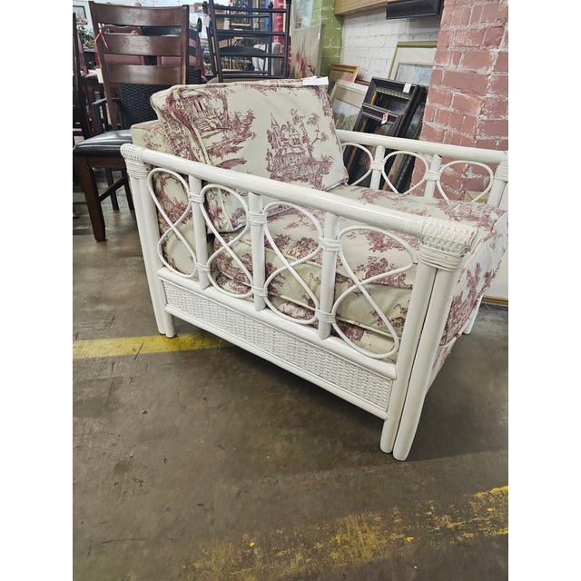 White Wicker and Rattan Henry Link Style Club Chair For Sale - Image 9 of 10