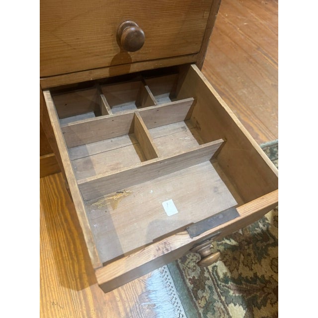 Antique Pine 11 Drawer Kneehole Desk With Matching Wooden Knobs For Sale - Image 9 of 11
