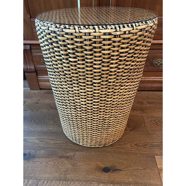 Mid 20th Century Vintage Woven Rattan Side Table For Sale - Image 5 of 5