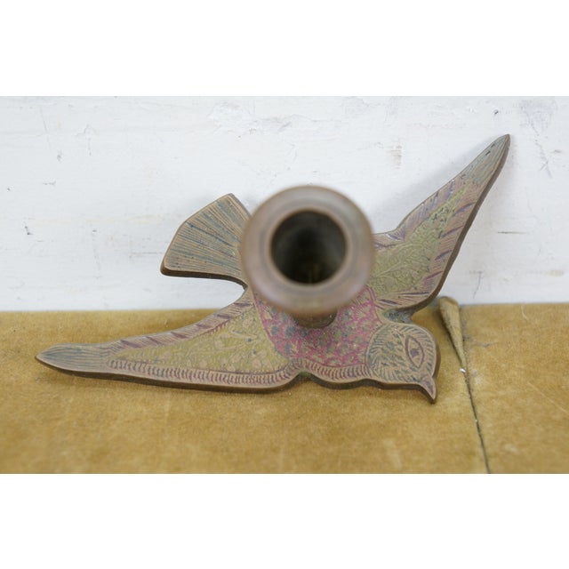 Mid 20th Century Indian Etched Brass Peacock Bird Bar Tray, Cups, Tophy Urn & Candlesticks Set- 10 Pieces For Sale - Image 9 of 14